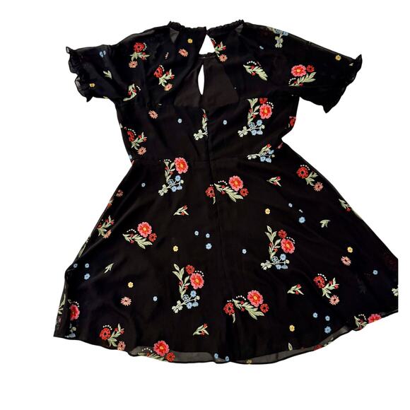 Kensie Black Dress Women's 16 Plus Size Embroidered Floral Chiffon Date Night - Picture 7 of 16